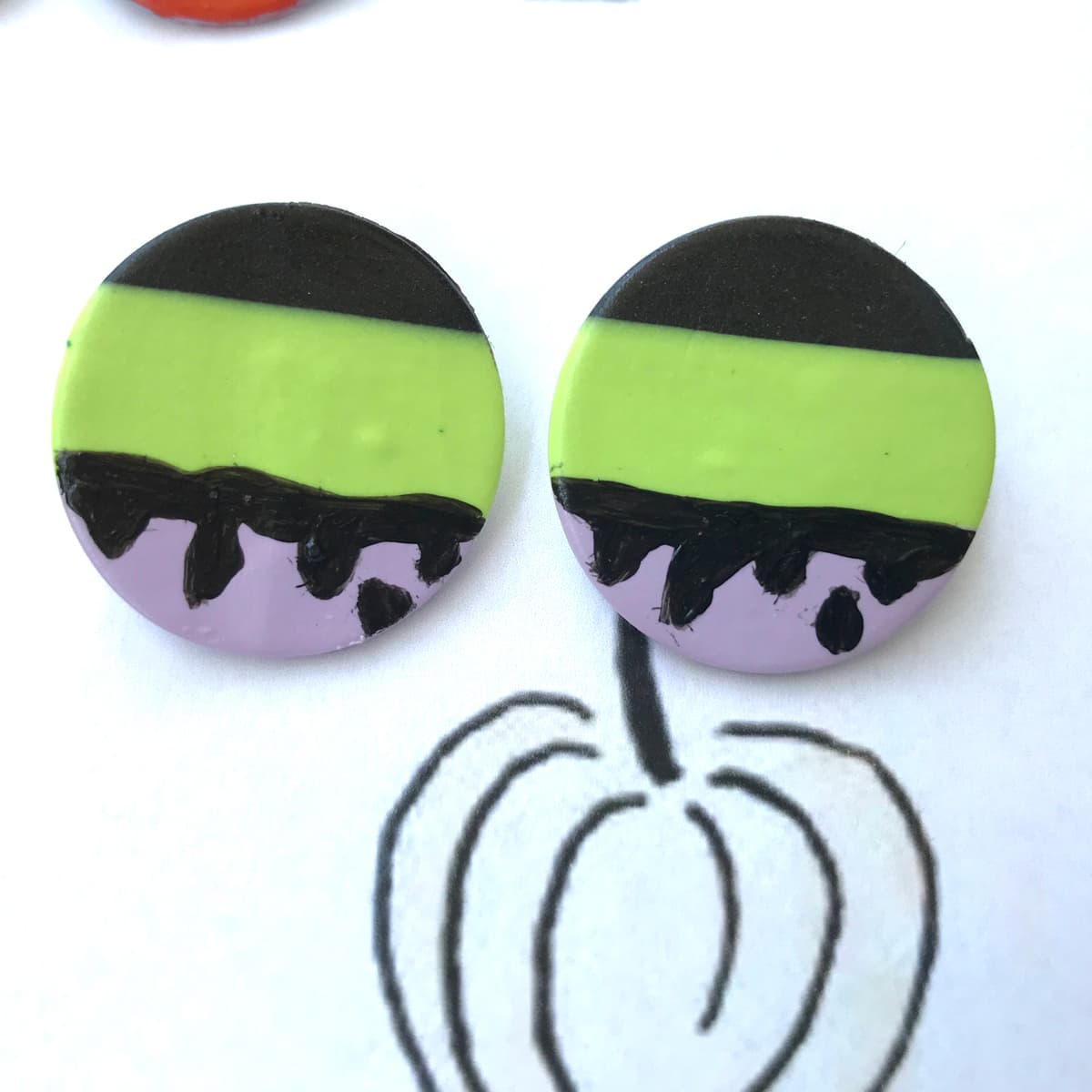 The selected image of Black, Purple, and Green Slime Polymer Clay Large Stud Earrings
