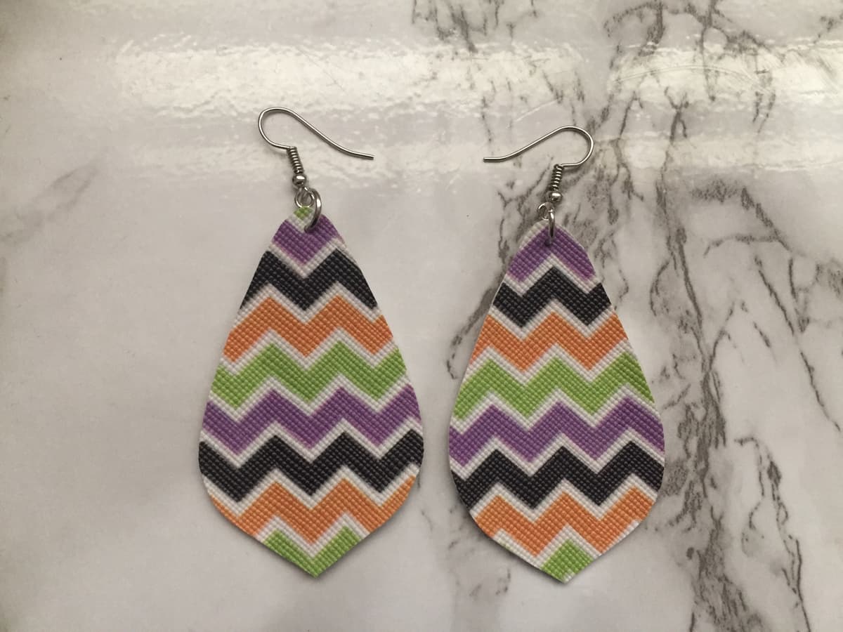 The selected image of Rhounded Rhombus Chevron Halloween Faux Leather Earrings