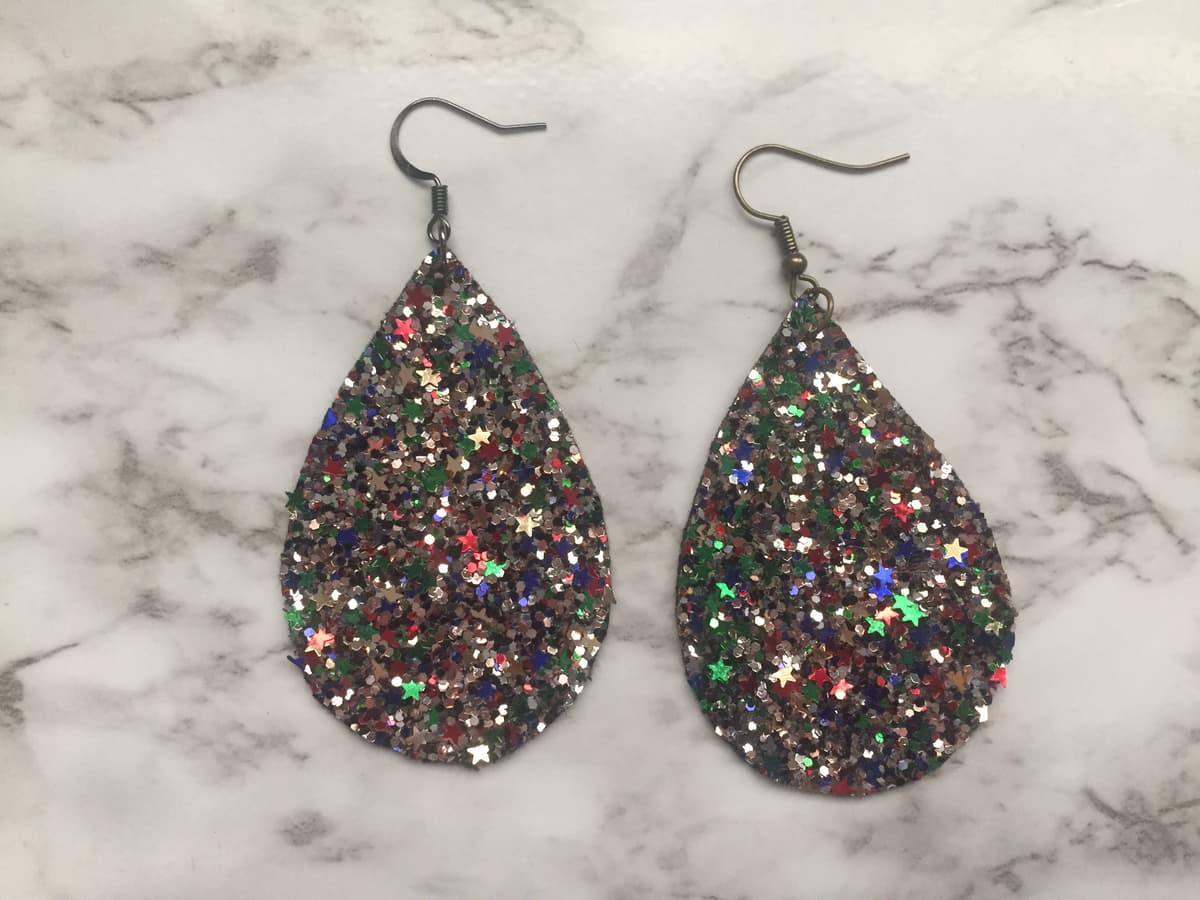 The selected image of Sparkly Silver and Multicolored Patriotic Dangle Earrings