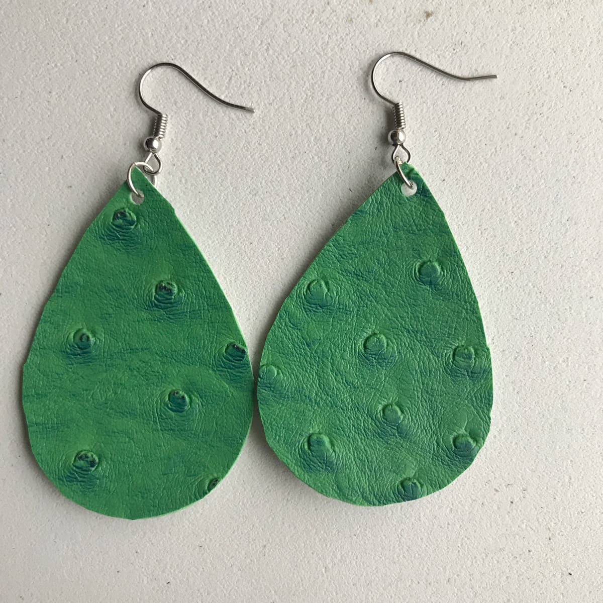 The selected image of Green "Ostrich Leather" Faux Leather Earrings 