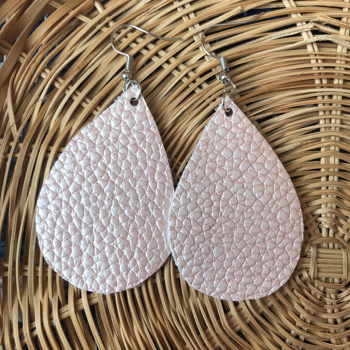 The selected image of Shimmery Pink Pebble Textured Leather Earrings