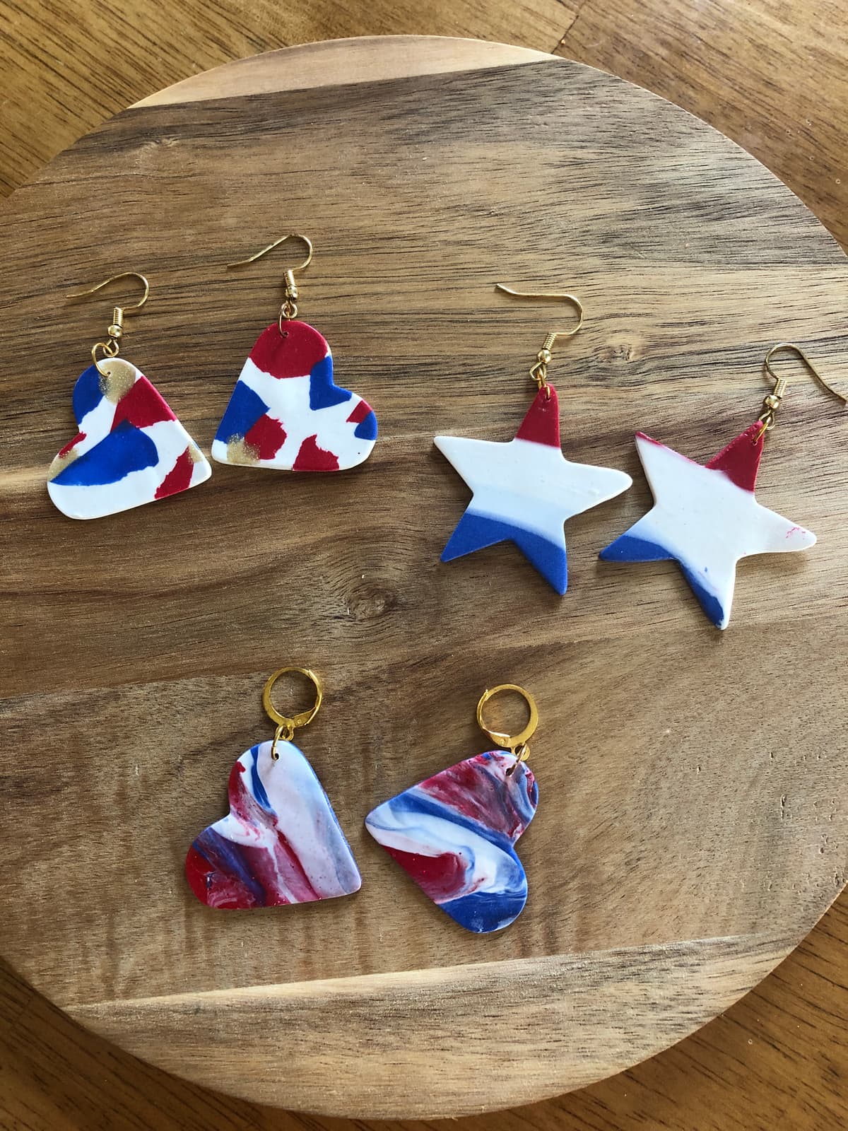 The selected image of Patriotic and 4th of July Polymer Clay Dangle Earrings