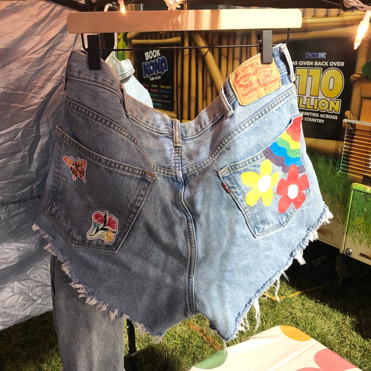The selected image of Groovy 70s Hand-painted Denim Levi's Cut-off Shorts, W38