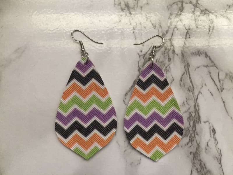 The selected image of Rhounded Rhombus Chevron Halloween Faux Leather Earrings