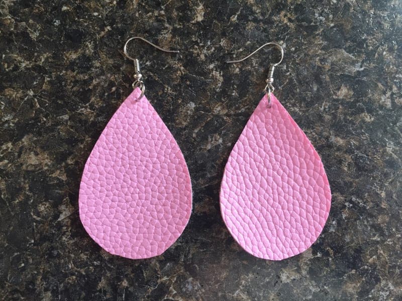 The selected image of Pink Pebbled Leather Dangle Earrings