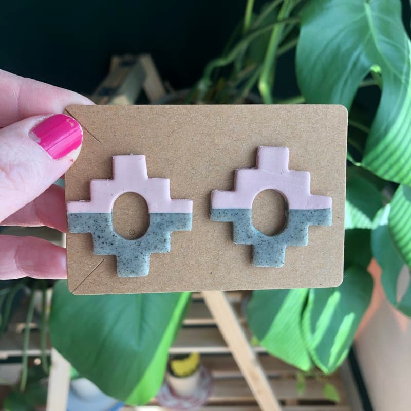 The selected image of Pale Pink and Granite Large Aztec Polymer Clay Studs