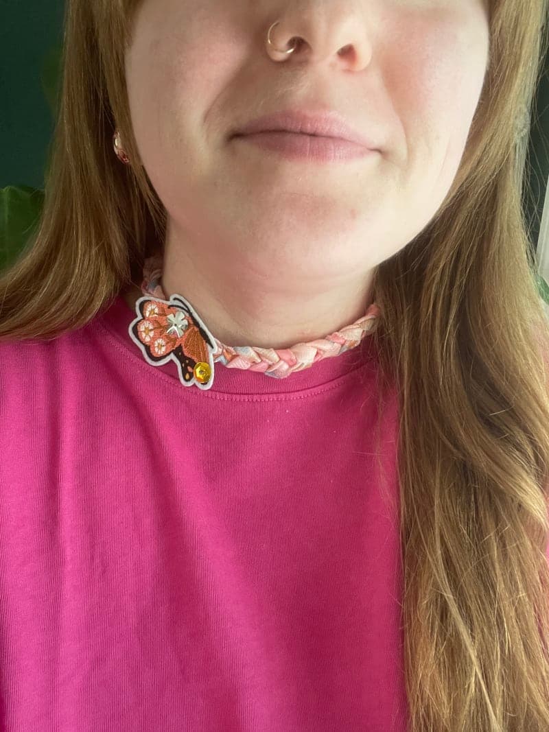 The selected image of Fabric Bandana Necklace Floral Choker with Butterfly Accent