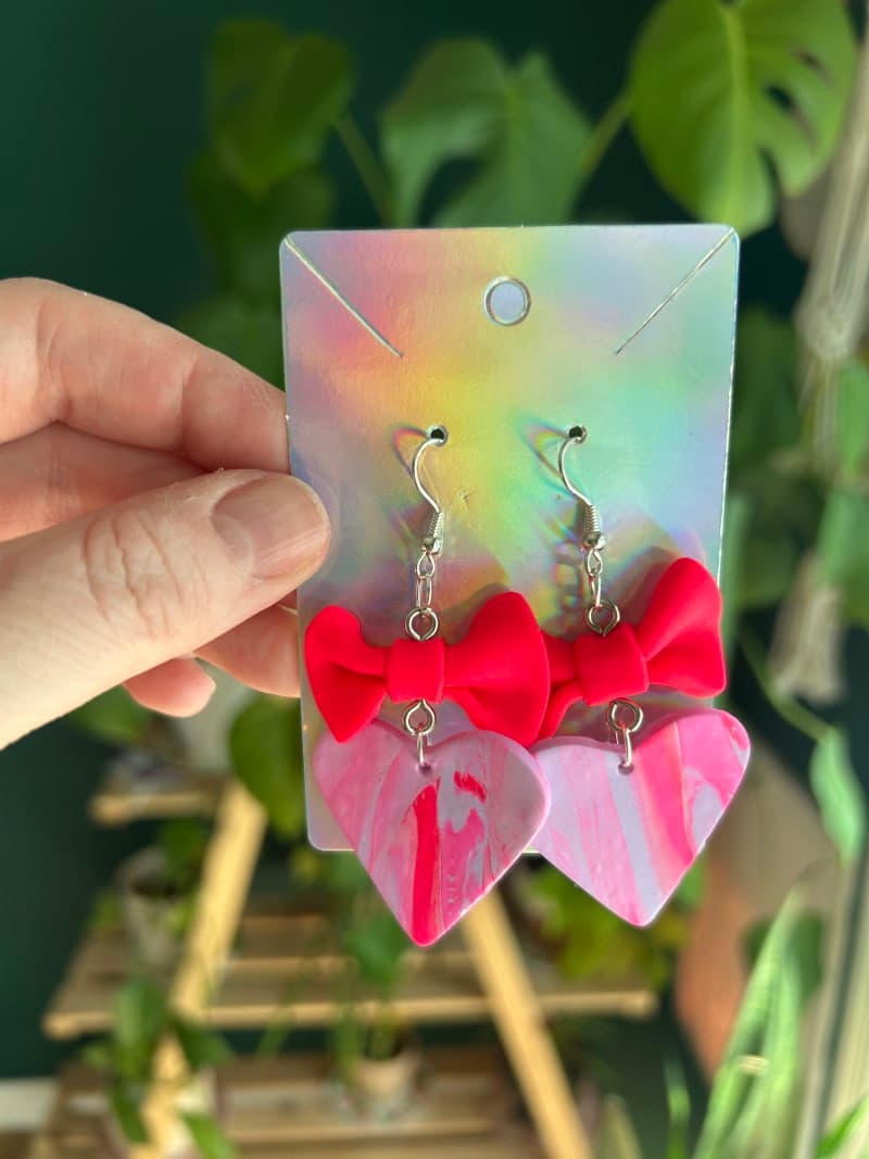The selected image of Neon Pink and Purple Bows and Hearts Large Dangles